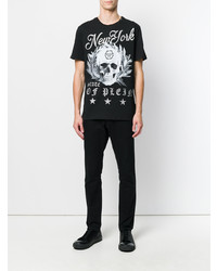 schwarzes bedrucktes T-Shirt mit einem Rundhalsausschnitt von Philipp Plein