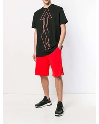 schwarzes bedrucktes T-Shirt mit einem Rundhalsausschnitt von Les Hommes Urban