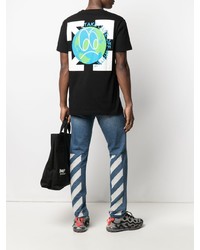 schwarzes bedrucktes T-Shirt mit einem Rundhalsausschnitt von Off-White