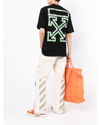 schwarzes bedrucktes T-Shirt mit einem Rundhalsausschnitt von Off-White