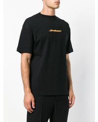 schwarzes bedrucktes T-Shirt mit einem Rundhalsausschnitt von Palm Angels