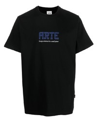 schwarzes bedrucktes T-Shirt mit einem Rundhalsausschnitt von ARTE