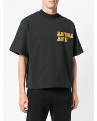 schwarzes bedrucktes T-Shirt mit einem Rundhalsausschnitt von Reebok