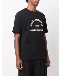 schwarzes bedrucktes T-Shirt mit einem Rundhalsausschnitt von Karl Lagerfeld