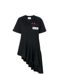 schwarzes bedrucktes T-Shirt mit einem Rundhalsausschnitt von Au Jour Le Jour