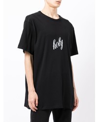 schwarzes bedrucktes T-Shirt mit einem Rundhalsausschnitt von Ann Demeulemeester