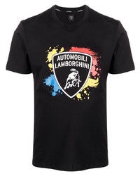 schwarzes bedrucktes T-Shirt mit einem Rundhalsausschnitt von Automobili Lamborghini