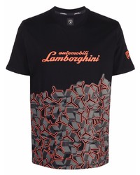 schwarzes bedrucktes T-Shirt mit einem Rundhalsausschnitt von Automobili Lamborghini