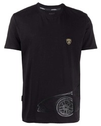 schwarzes bedrucktes T-Shirt mit einem Rundhalsausschnitt von Automobili Lamborghini