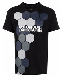 schwarzes bedrucktes T-Shirt mit einem Rundhalsausschnitt von Automobili Lamborghini