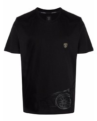 schwarzes bedrucktes T-Shirt mit einem Rundhalsausschnitt von Automobili Lamborghini