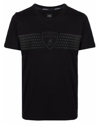 schwarzes bedrucktes T-Shirt mit einem Rundhalsausschnitt von Automobili Lamborghini