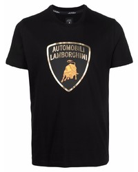 schwarzes bedrucktes T-Shirt mit einem Rundhalsausschnitt von Automobili Lamborghini