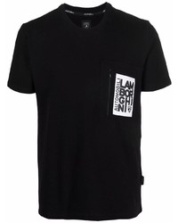 schwarzes bedrucktes T-Shirt mit einem Rundhalsausschnitt von Automobili Lamborghini