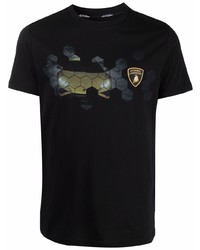 schwarzes bedrucktes T-Shirt mit einem Rundhalsausschnitt von Automobili Lamborghini