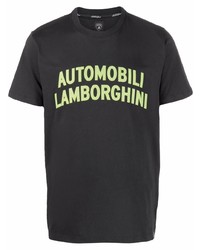 schwarzes bedrucktes T-Shirt mit einem Rundhalsausschnitt von Automobili Lamborghini