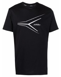 schwarzes bedrucktes T-Shirt mit einem Rundhalsausschnitt von Automobili Lamborghini