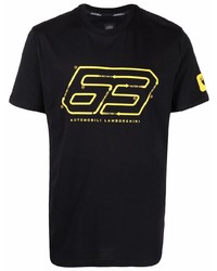 schwarzes bedrucktes T-Shirt mit einem Rundhalsausschnitt von Automobili Lamborghini