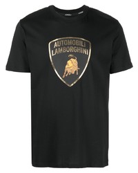 schwarzes bedrucktes T-Shirt mit einem Rundhalsausschnitt von Automobili Lamborghini