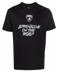 schwarzes bedrucktes T-Shirt mit einem Rundhalsausschnitt von Automobili Lamborghini