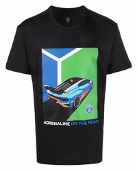 schwarzes bedrucktes T-Shirt mit einem Rundhalsausschnitt von Automobili Lamborghini