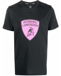 schwarzes bedrucktes T-Shirt mit einem Rundhalsausschnitt von Automobili Lamborghini