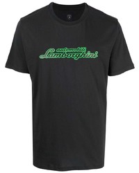 schwarzes bedrucktes T-Shirt mit einem Rundhalsausschnitt von Automobili Lamborghini