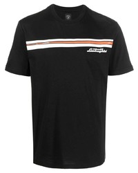 schwarzes bedrucktes T-Shirt mit einem Rundhalsausschnitt von Automobili Lamborghini