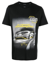 schwarzes bedrucktes T-Shirt mit einem Rundhalsausschnitt von Automobili Lamborghini