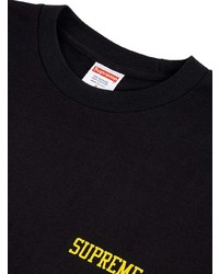 schwarzes bedrucktes T-Shirt mit einem Rundhalsausschnitt von Supreme