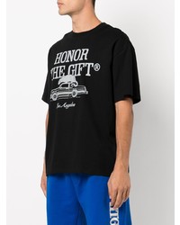 schwarzes bedrucktes T-Shirt mit einem Rundhalsausschnitt von HONOR THE GIFT