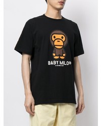 schwarzes bedrucktes T-Shirt mit einem Rundhalsausschnitt von A Bathing Ape