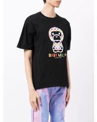 schwarzes bedrucktes T-Shirt mit einem Rundhalsausschnitt von A Bathing Ape