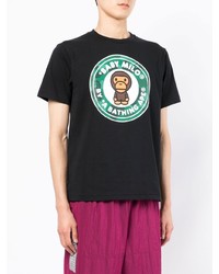 schwarzes bedrucktes T-Shirt mit einem Rundhalsausschnitt von A Bathing Ape