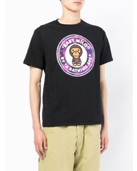 schwarzes bedrucktes T-Shirt mit einem Rundhalsausschnitt von A Bathing Ape