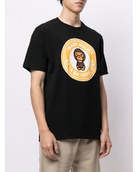 schwarzes bedrucktes T-Shirt mit einem Rundhalsausschnitt von A Bathing Ape