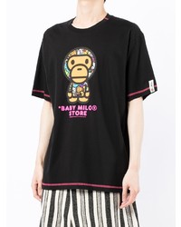 schwarzes bedrucktes T-Shirt mit einem Rundhalsausschnitt von *BABY MILO® STORE BY *A BATHING APE®