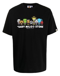 schwarzes bedrucktes T-Shirt mit einem Rundhalsausschnitt von *BABY MILO® STORE BY *A BATHING APE®