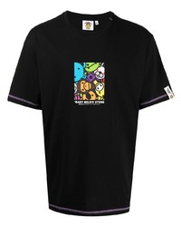 schwarzes bedrucktes T-Shirt mit einem Rundhalsausschnitt von *BABY MILO® STORE BY *A BATHING APE®