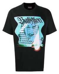 schwarzes bedrucktes T-Shirt mit einem Rundhalsausschnitt von Babylon LA