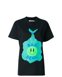 schwarzes bedrucktes T-Shirt mit einem Rundhalsausschnitt von Bad Deal