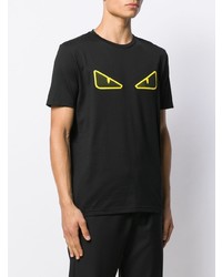 schwarzes bedrucktes T-Shirt mit einem Rundhalsausschnitt von Fendi