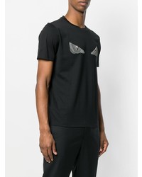 schwarzes bedrucktes T-Shirt mit einem Rundhalsausschnitt von Fendi