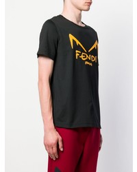 schwarzes bedrucktes T-Shirt mit einem Rundhalsausschnitt von Fendi