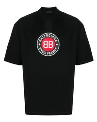 schwarzes bedrucktes T-Shirt mit einem Rundhalsausschnitt von Balenciaga