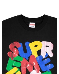 schwarzes bedrucktes T-Shirt mit einem Rundhalsausschnitt von Supreme