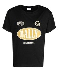 schwarzes bedrucktes T-Shirt mit einem Rundhalsausschnitt von Bally