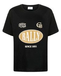 schwarzes bedrucktes T-Shirt mit einem Rundhalsausschnitt von Bally