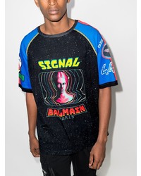 schwarzes bedrucktes T-Shirt mit einem Rundhalsausschnitt von Balmain