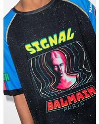 schwarzes bedrucktes T-Shirt mit einem Rundhalsausschnitt von Balmain